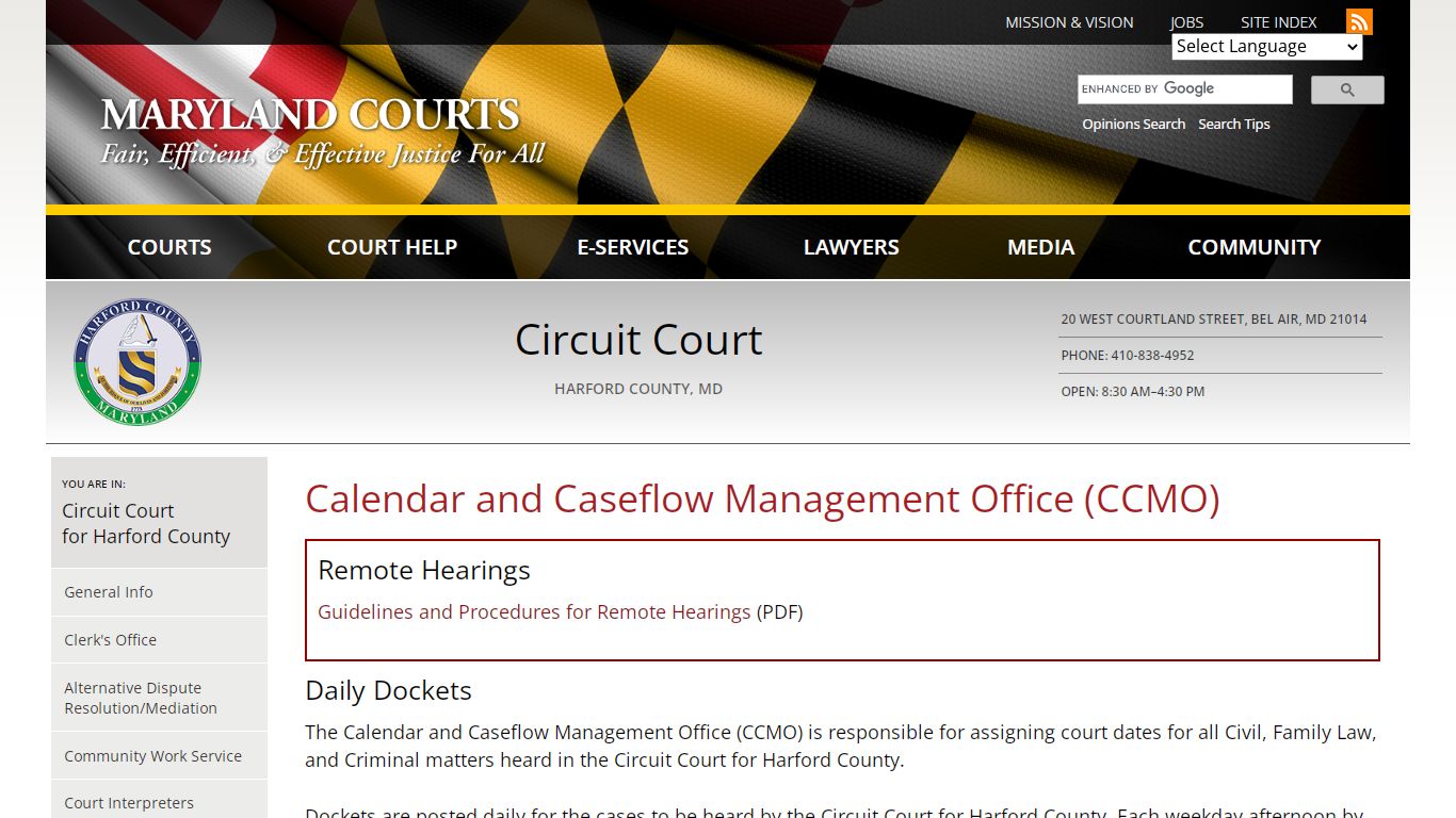 Calendar and Caseflow Management Office (CCMO) | Maryland Courts